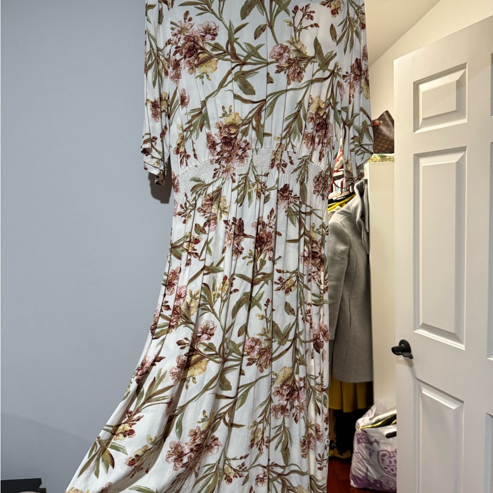 H&M Floral Midi Dress - Cream and Pink